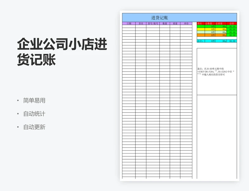 企业公司小店进货记账