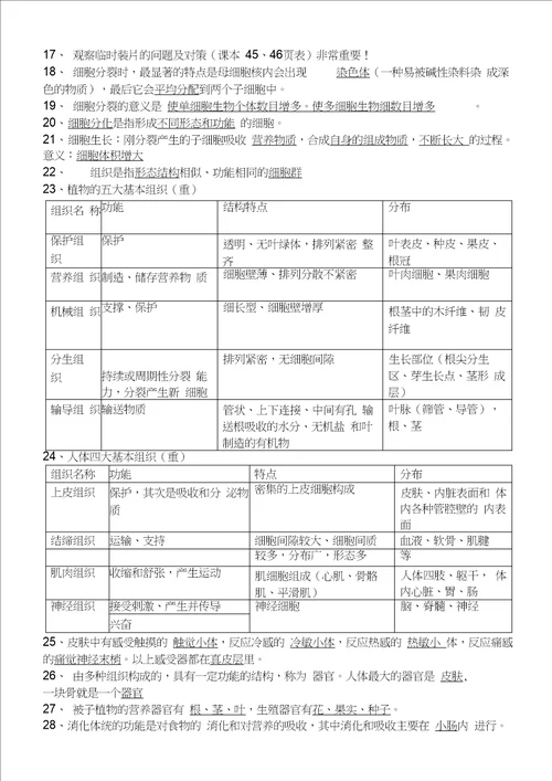 浙教版新版七年级科学上期中复习提纲汇总