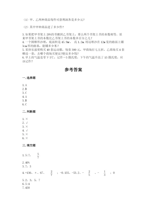 小学六年级下册数学期末卷及参考答案（预热题）.docx