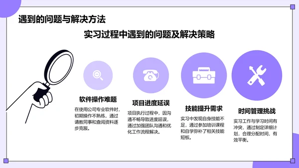 紫色插画风大学生实习报告总结PPT模板