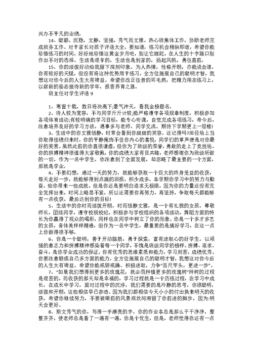 班主任对学生评语