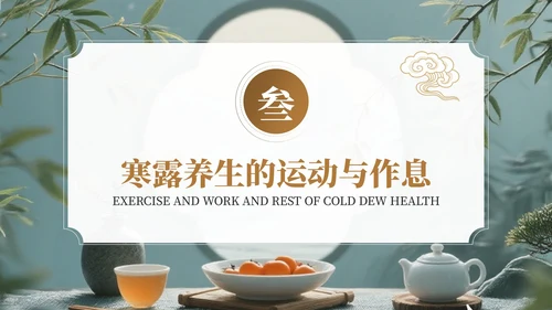 茶蓝色中国风寒露养生节气介绍PPT模板