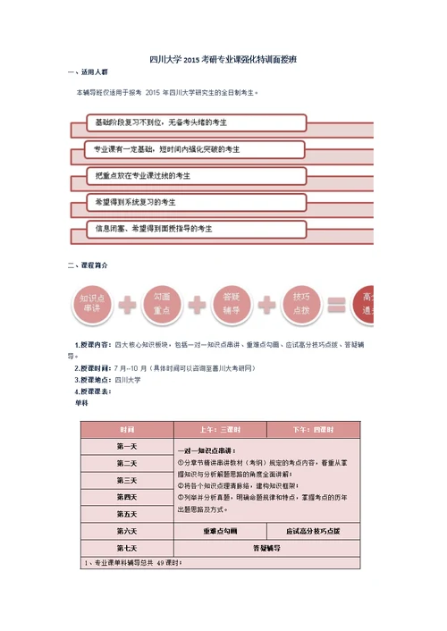 四川大学考研专业课强化特训面授班