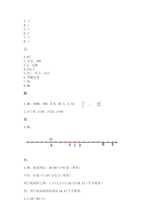 小学六年级下册数学摸底考试题精品（预热题）.docx