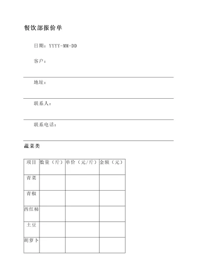 餐饮部蔬菜肉类报价单