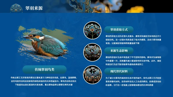 蓝色中国风非遗点翠文化介绍PPT模板