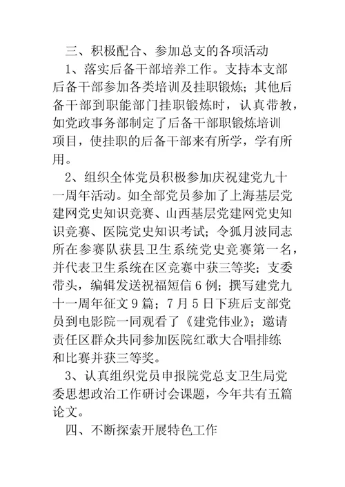 中医院党支部工作总结报告