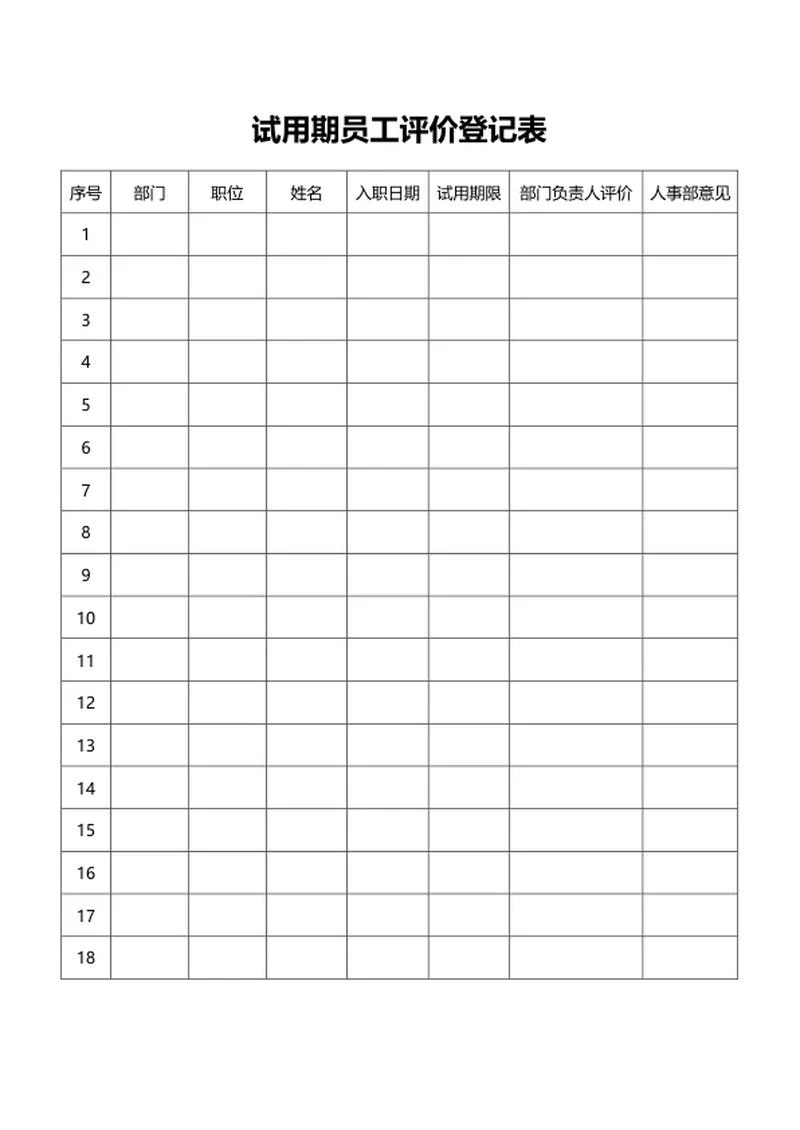 员工评价登记表word模板