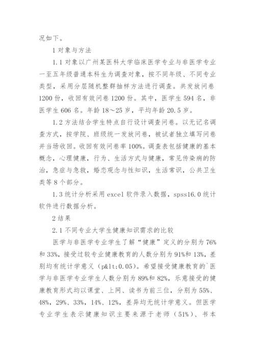 不同专业大学生健康教育现状调查分析的论文.docx