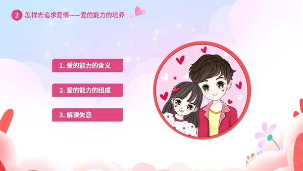 粉色温馨浪漫插画风大学生恋爱心理学课件PPT