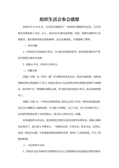 公司生活会参会感想word模板