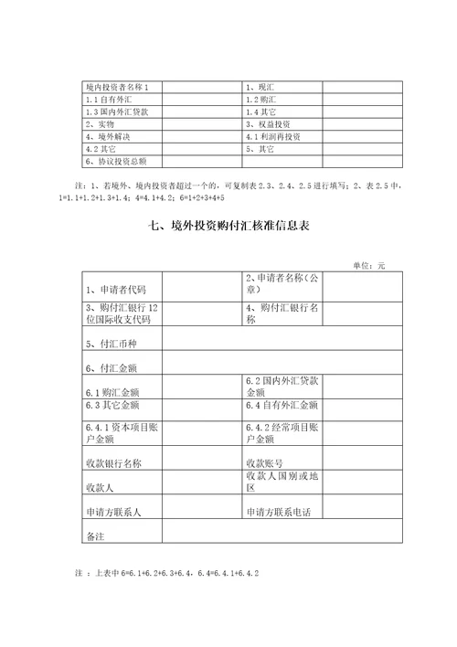 资本项目外汇业务申请表