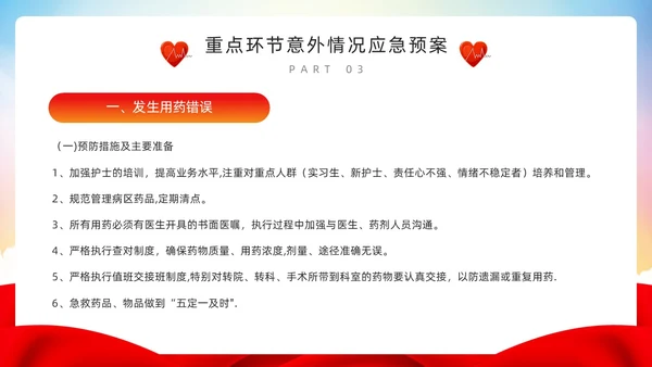 红色简约风护理重点环节应急管理PPT模板