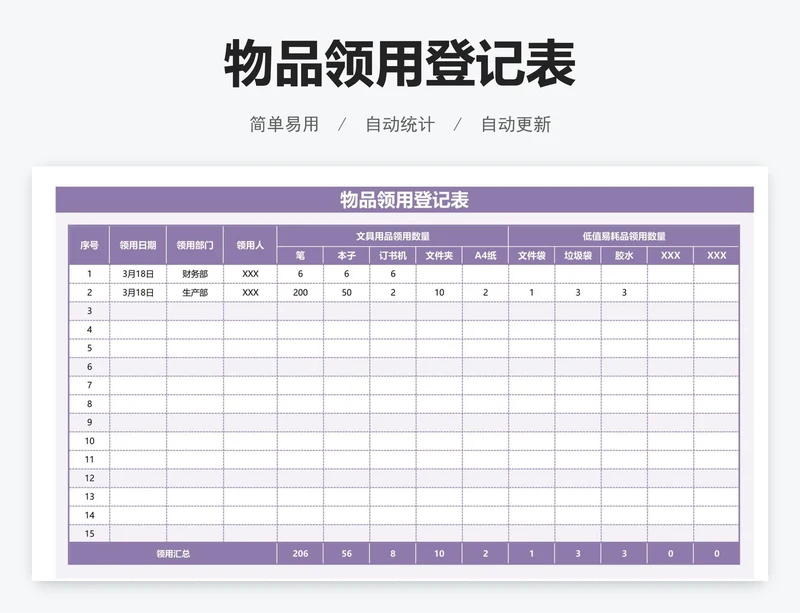 物品领用登记表