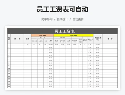 员工工资表可自动