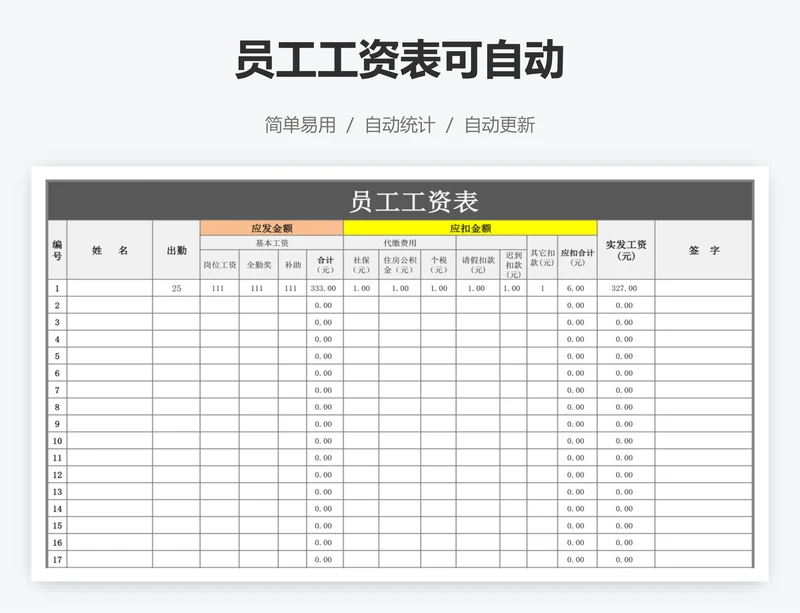 员工工资表可自动