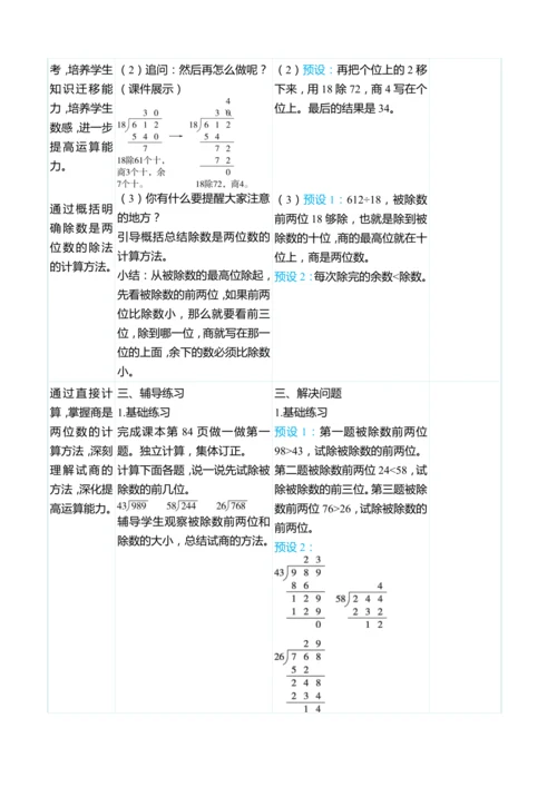 （大单元整体教学）6.6商是两位数的笔算除法（表格式）教学设计 人教版 四年级上册数学