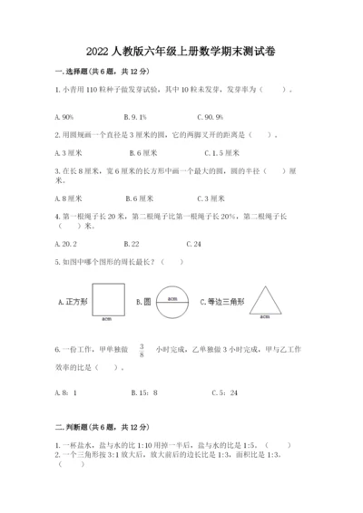 2022人教版六年级上册数学期末测试卷（综合卷）.docx