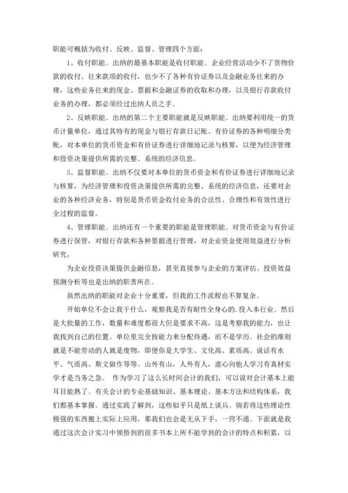 出纳的实习报告范文锦集7篇.docx