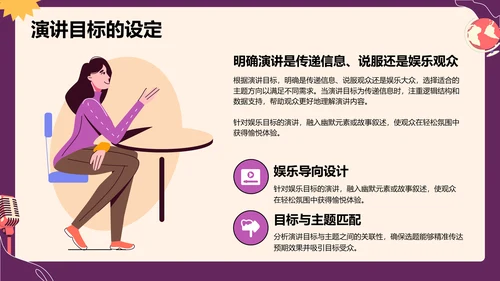 紫色插画风英语演讲比赛选题技巧PPT模板