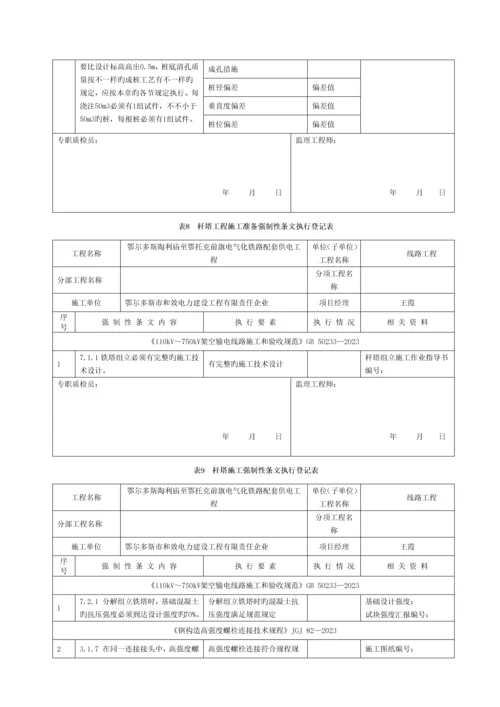 输电线路工程2016版最新强制性条文记录质量模板.docx