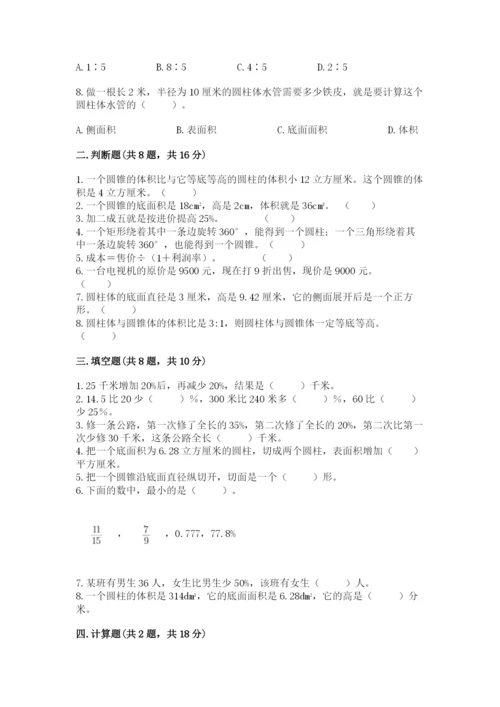 苏教版六年级下册数学期中测试卷带答案（名师推荐）.docx