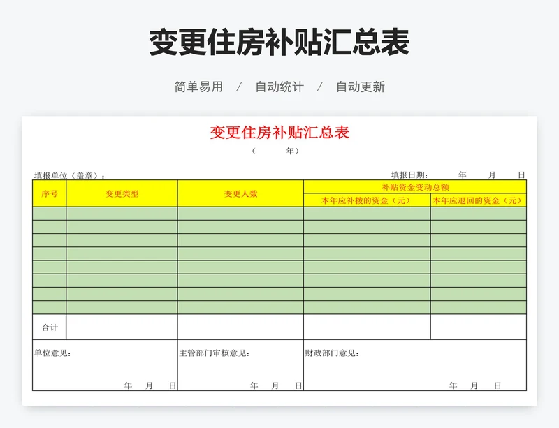 变更住房补贴汇总表