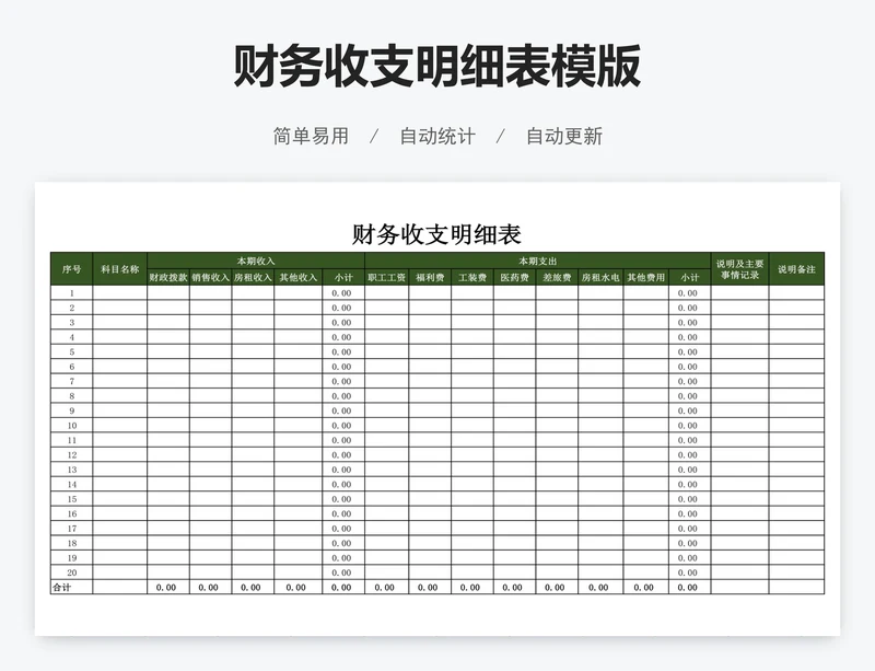 财务收支明细表模版