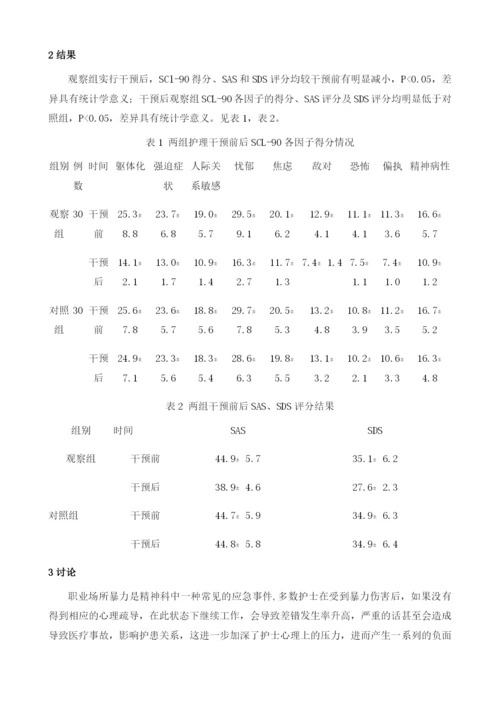 团体心理干预对遭受职业场所暴力后精神科护士心理状况的影响.docx