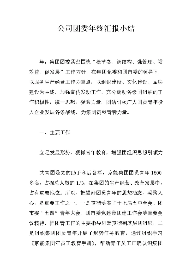 公司团委年终汇报小结