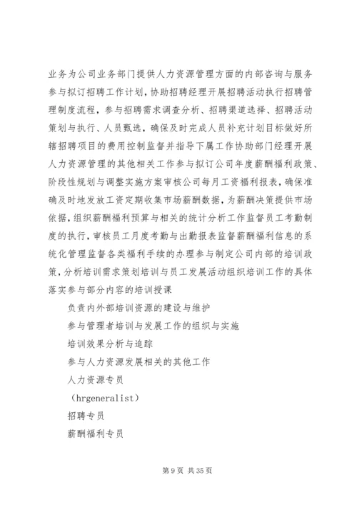 人力资源部门岗位设置.docx