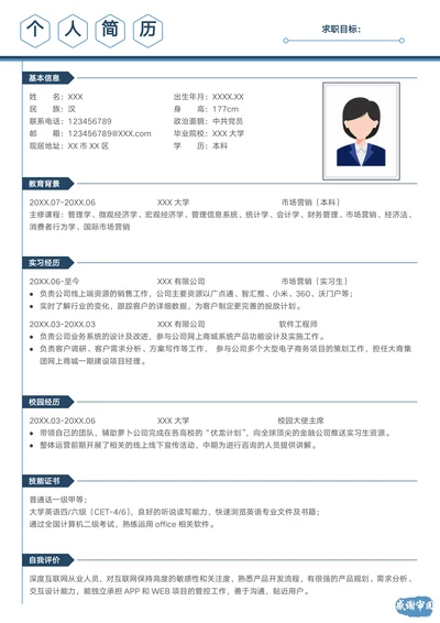 市场营销应届简历