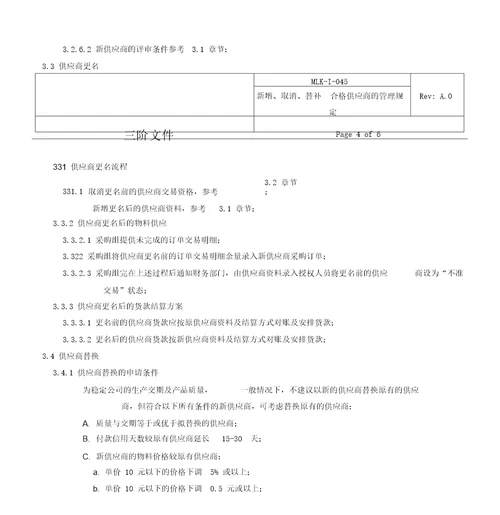 新增取消替补合格供应商的管理规定