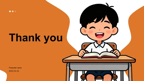 橙色卡通风学生期末表现与成长亮点PPT主题