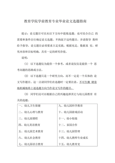 教育学院学前教育专业毕业论文选题指南