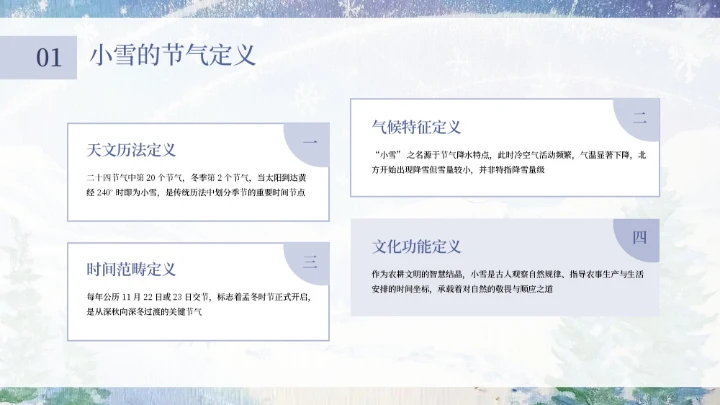 蓝紫创意清新中国二十四传统节气之小雪教育课件PPT模板