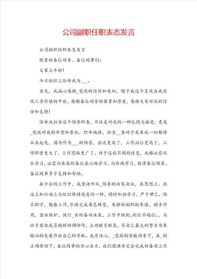 公司副职任职表态发言