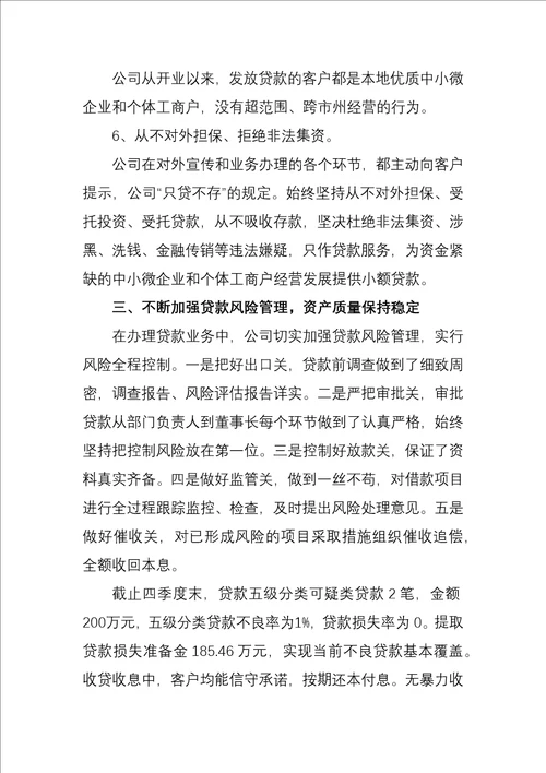 小额贷款公司经营与风险管理情况报告