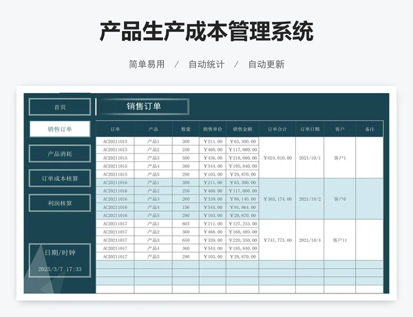 产品生产成本管理系统