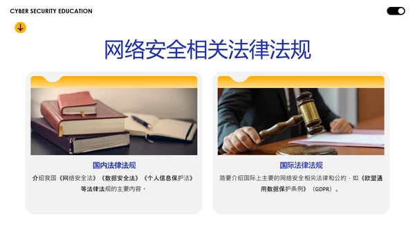 蓝黄色简约几何C4D创意网络安全教育宣传PPT模板
