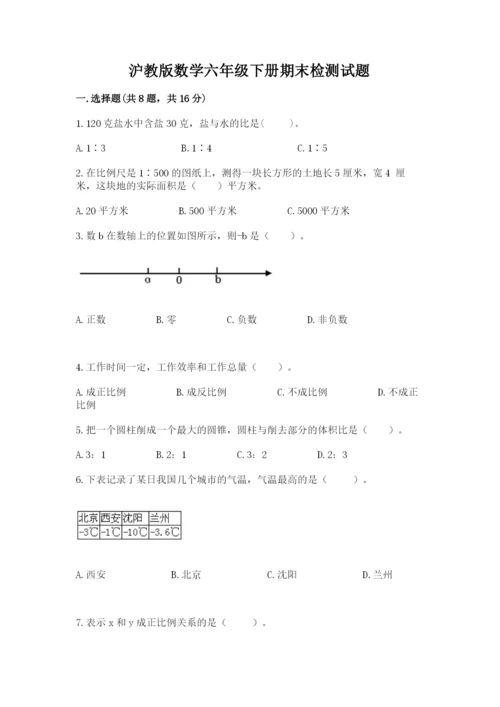 沪教版数学六年级下册期末检测试题附答案【培优】.docx