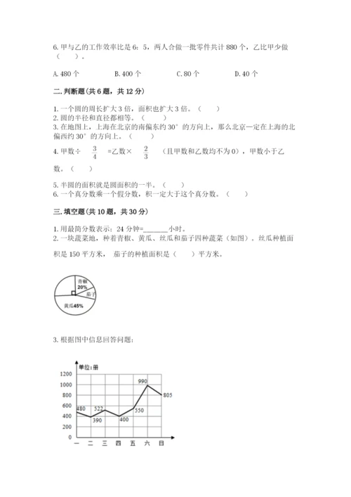 2022六年级上册数学期末考试试卷精品（巩固）.docx