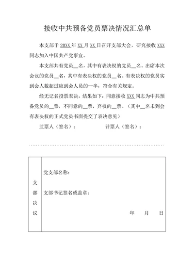 接收中共预备党员票决情况汇总