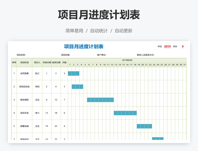 项目月进度计划表