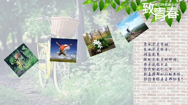同学聚会致青春爬山虎绿色植物墙通用PPT相册模板