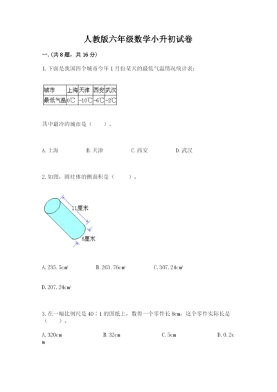 人教版六年级数学小升初试卷及参考答案（达标题）.docx