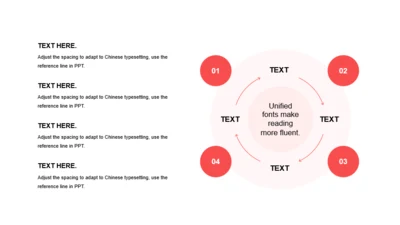 红色简约4项PPT循环关系图