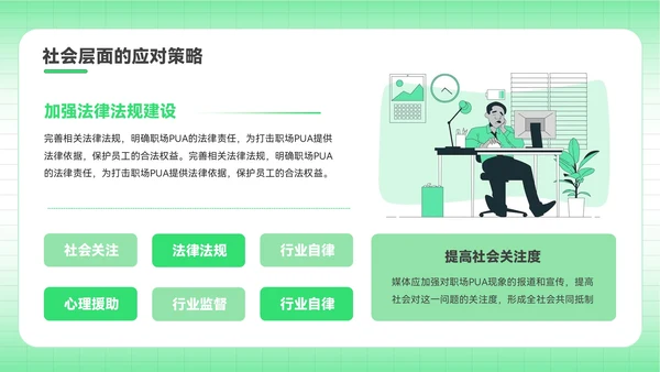 绿色插画风反职场PUA运动PPT模板