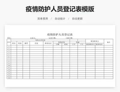 疫情防护人员登记表模版