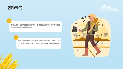 黄色插画二十四节气芒种科普介绍PPT模板